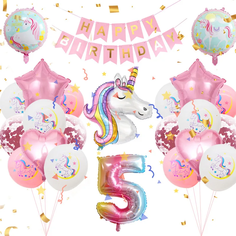 

JOLLYBOOM Pink Unicorn Birthday Party Balloon Set with Star Heart Number Unicorn Foil Balloon for Girls Birthday Decoration