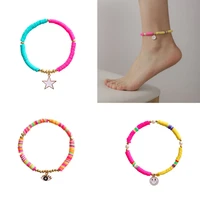 star eyes smiley pendant bohemian anklet women multicolor polymer clay ankle bracelet leg foot chain summer fashion jewelry