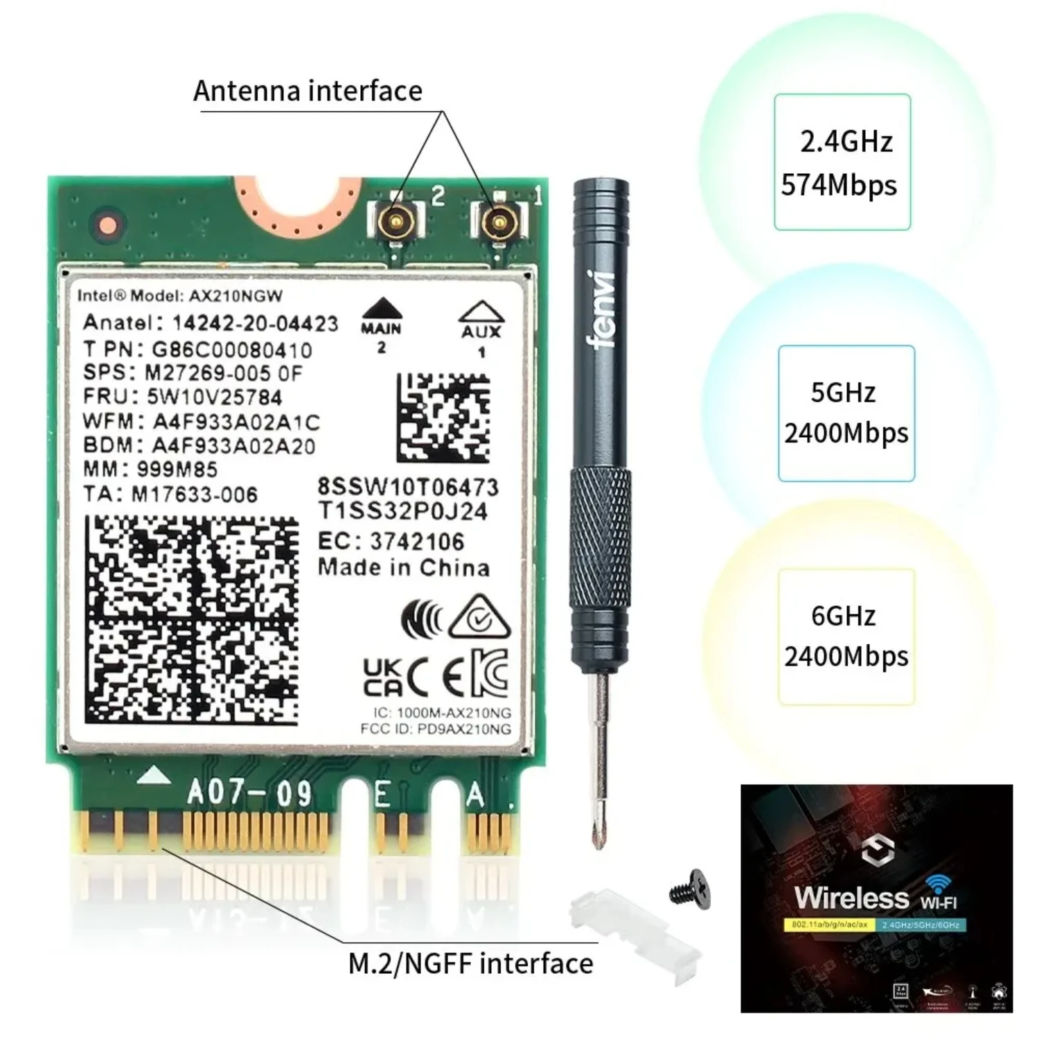 Карта Wi-Fi 6E AX210NGW 5374 Мбит/с 2 4G/5G/6 ГГц M.2 Беспроводная сетевая карта для Bluetooth 5 3 802.11AX