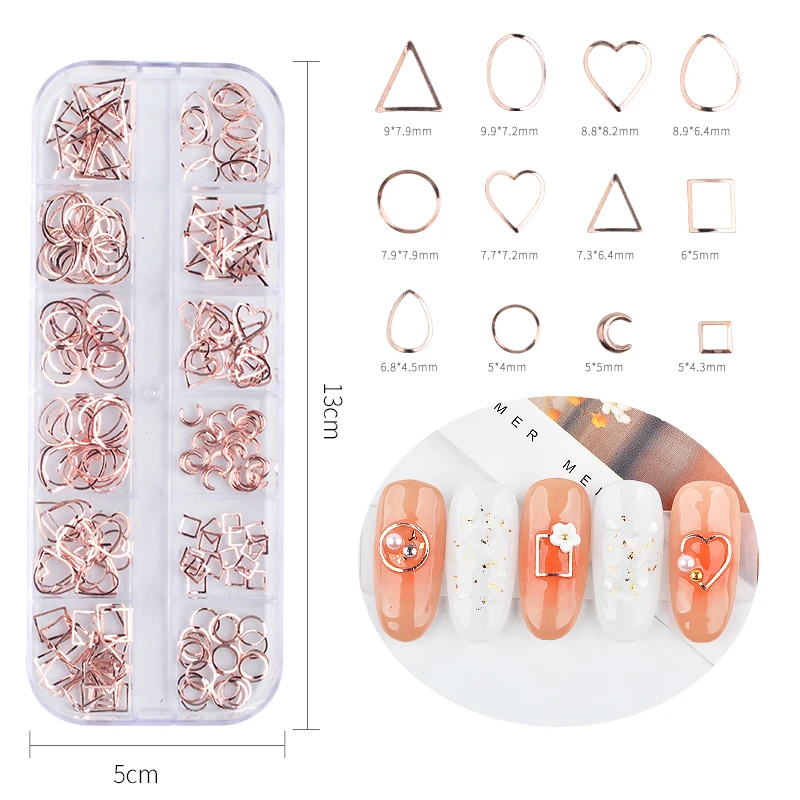 

1Box Rose Gold Metal Nail Slices Ultrathin Metallic Flakes 3d Nail Studs Rivet For DIY Hollow Nail Art Decorations Manicure Tool