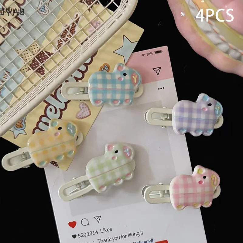 4 шт./пакет милая заколка для волос в клетку ярких цветов с капибарой морской