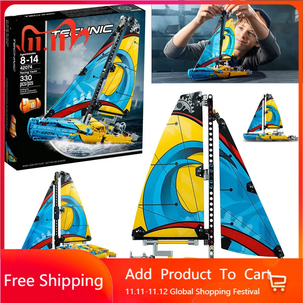 

330PCS Technical Racing Yacht Building Blocks Fit 42074 Race Sailboat Assembly Bricks Toys Boy Girl Friend Birthday Gifts