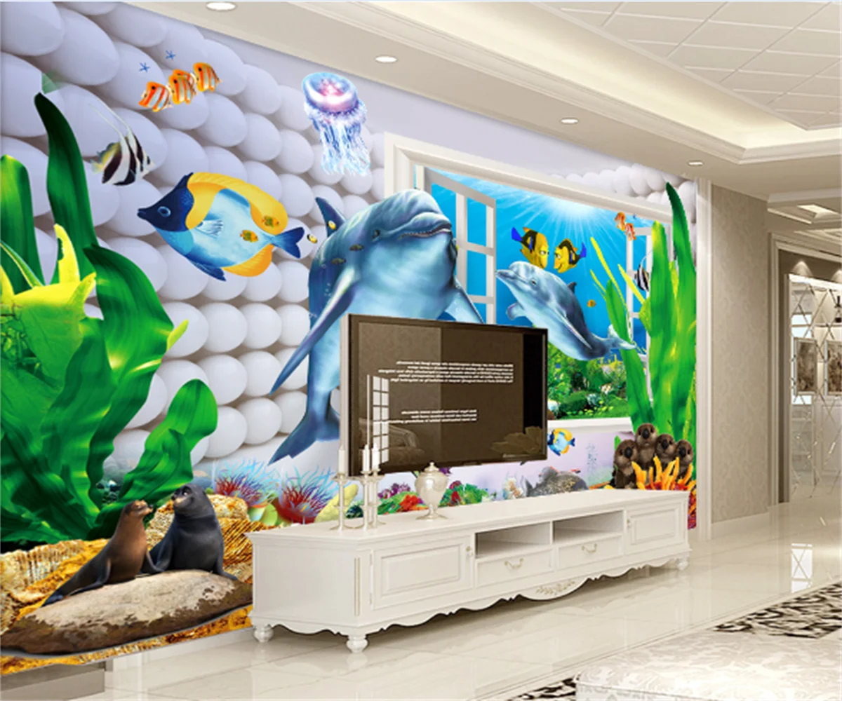 

Nordic 3d fantasy underwater world living room TV sofa background wall decoration custom children's room mural wall stickers