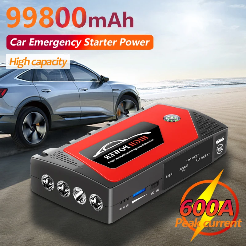 

99800mAh High Capacity Car Emergency Booster with LED Light Portable Battery Starter 600A 12V Output Can Be Used as a Charger