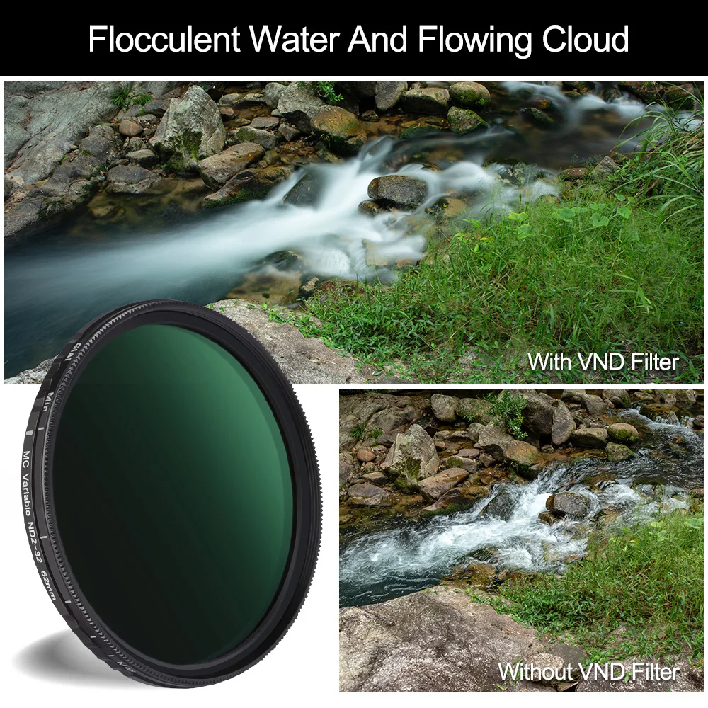 

GiAi ND2 To ND32 Variable ND Filter 5 Stops Adjustable Neutral Density Camera Lens 82 77 72 67 62 58 55 52 49mm