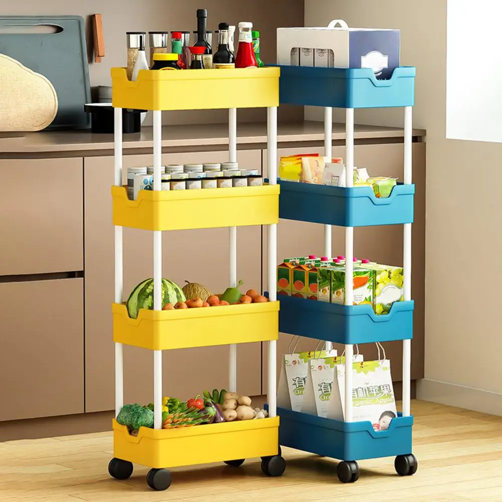 

Kitchen Storage Cart Versatile 4-tier Rolling Cart Space-saving Storage Shelf with 360-degree Wheels for Kitchen Bathroom