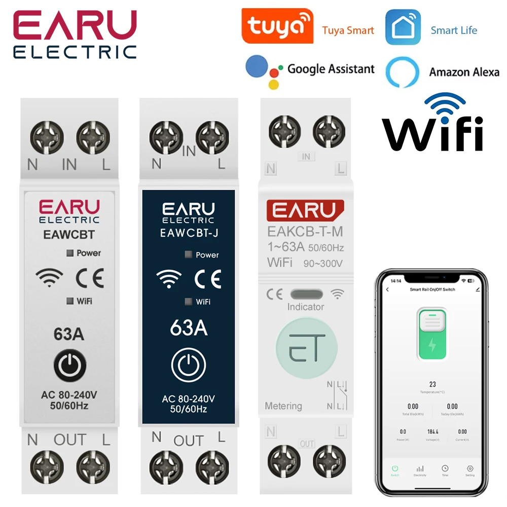 

EARUELECTRIC Автоматический выключатель Tuya Wi-Fi 1P+N 63A