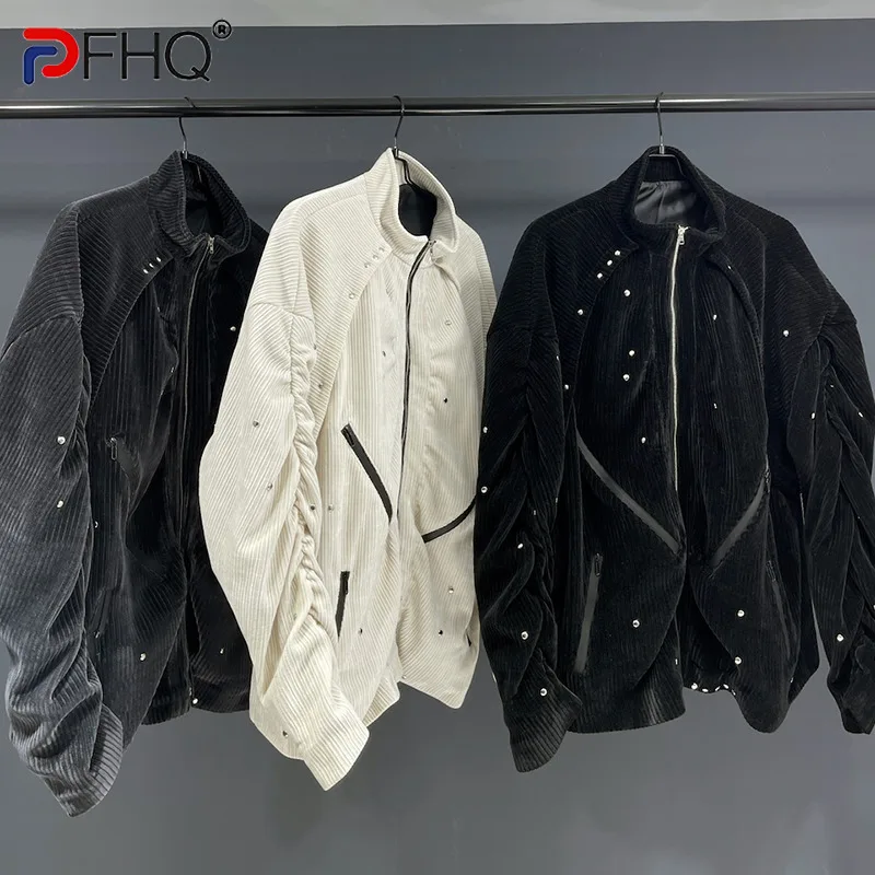 

PFHQ Autumn Men's Thickened Zippers Jackets Corduroy High Quality Light Luxury Handsome Motorcycle Personality Ins Coat 21Z1270