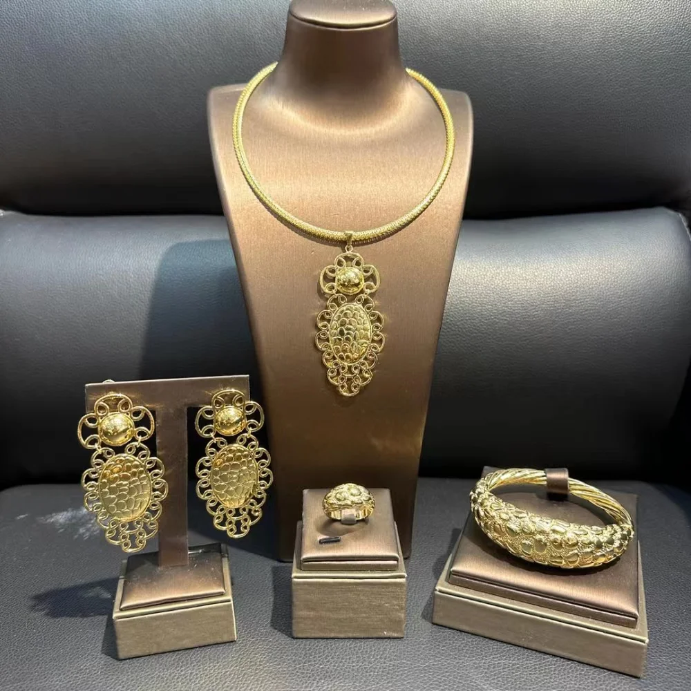 

Brazilian Jewelry Set for Women Earrings Ring Bracelet Necklace for Bridal Engagement 18k Gold Color Jewellery for Party Gifts