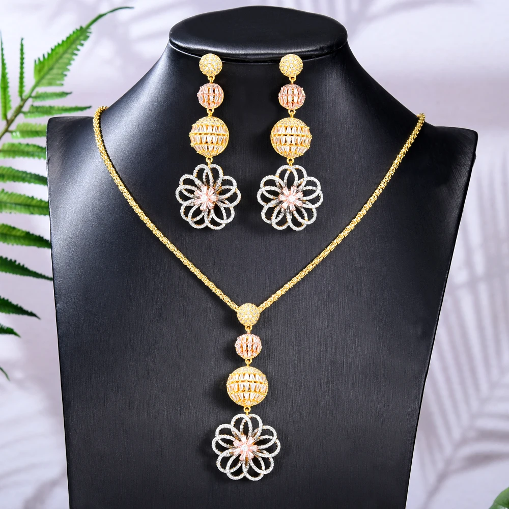 

Missvikki Original Luxury Flower Drop Necklace Earrings Jewelry Sets For Women Bridal Wedding Russia Dubai Bridal Party Gift