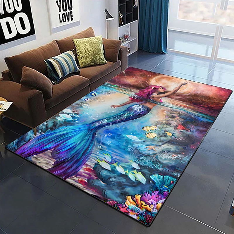 

Anime The Mermaid Princess Carpets Living Room Decoration Bedroom Parlor Table Area Rug Mat Soft Flannel Large Rugs and Carpet