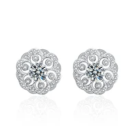 moissanite earrings 925 sterling silver stud earrings women personality exquisite flower round 0 5 ct moissanite earrings gift