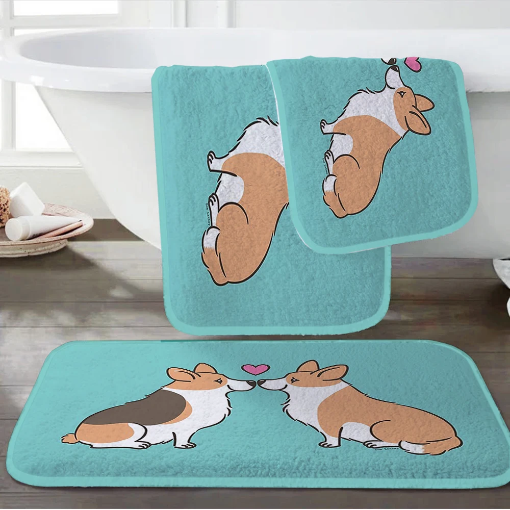 

Фланелевый напольный коврик Corgi Love с принтом, декоративный ковер для ванной комнаты, нескользящий, для гостиной, кухни, коврик для ванной ком...