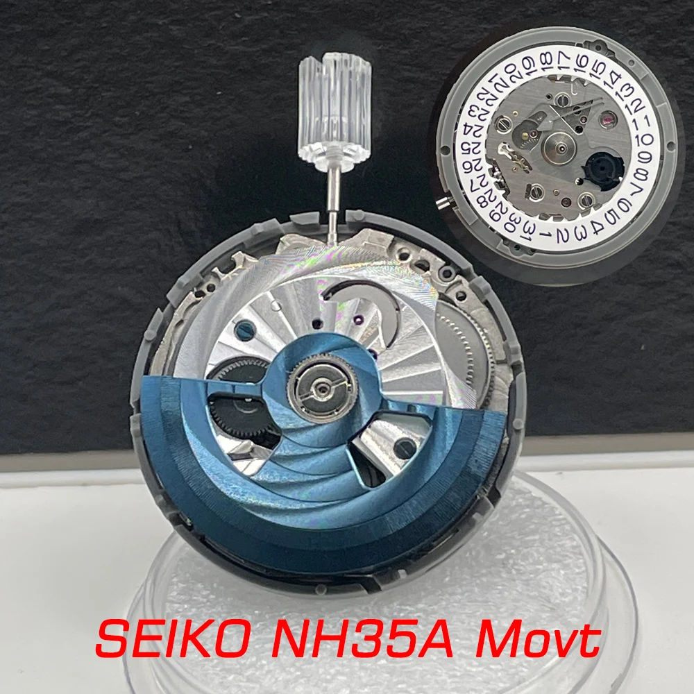 Steel Modify Rotors NH35A Watch Movement Japan Genuine Mechanism 24 Jewels Watch Replacement Parts Crown at 3 o'clock Seiko