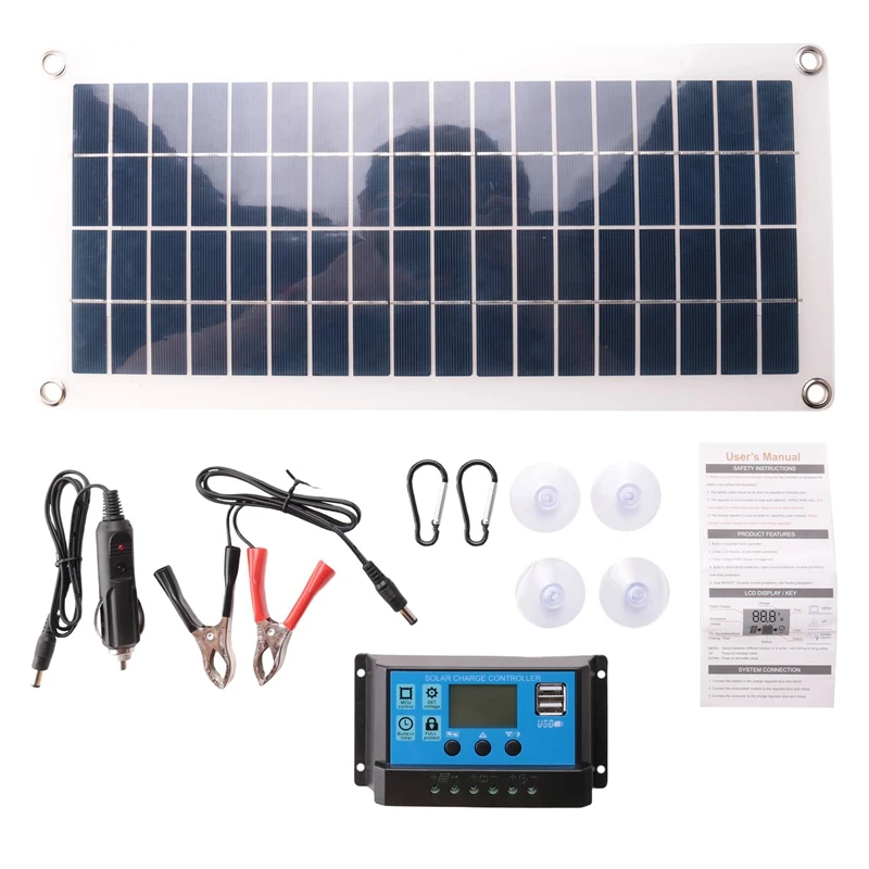 

30W Flexible Solar Panel Solar Cells For Car RV Boat Home Roof Van Camping Solar Battery, 10A Solar Controller Module