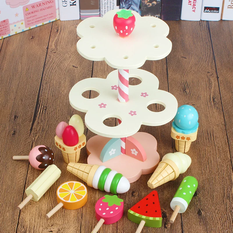 

Children DIY Wooden Kitchen Pretend Play Toy Ice Cream and Popsicle Set Wood Food Kids Kindergarten Supplies Education Baby Game