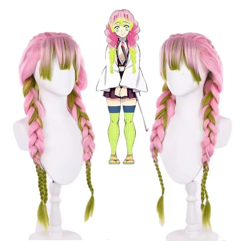 Синтетический парик Kanroji Mitsuri из аниме для рассекающего демонов Косплей плетеные
