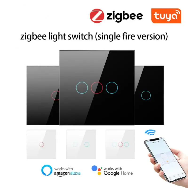 

Умный выключатель Tuya Zigbee, стеклянная панель с голосовым управлением, таймером, работает с Alexa Google Home, не требуется нейтральный провод, 1/2/3 клавиш, Новинка