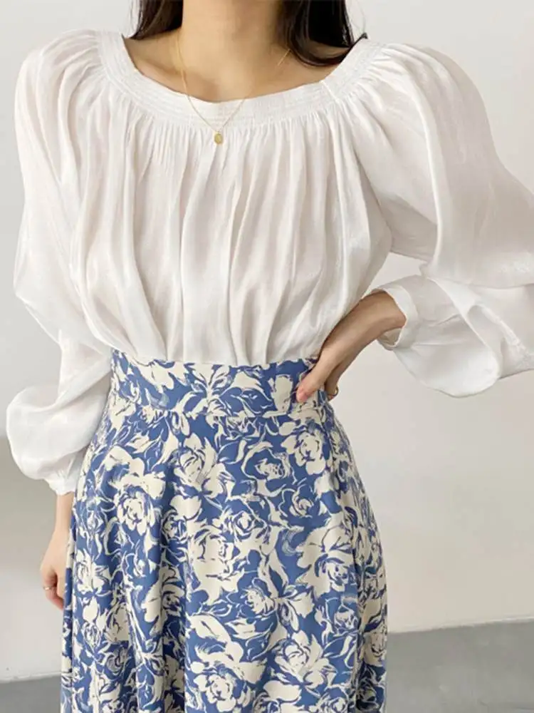 

Women's Shirts 2022 VONDA Elegant Long Sleeve Pleated Blouse Office Tops Casual Crew Neck Solid Color Blusas Femininas Oversized