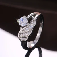new creative cute silver plated angel wings rings for women shine white cz stone inlay fashion jewelry wedding party gift ring