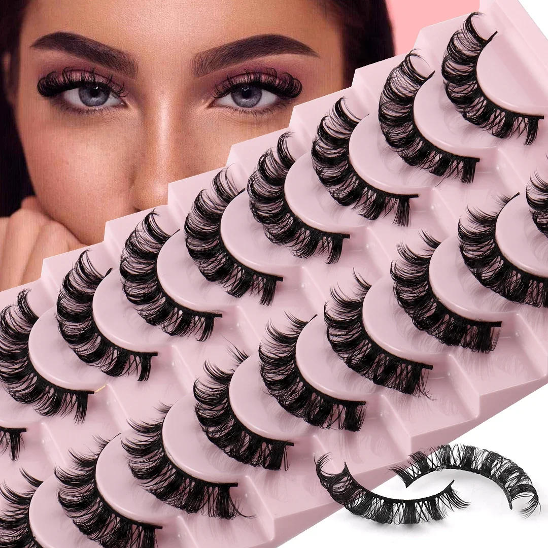 10 пар російських смужок DD Curl False Eyelashes Fluffy Wispy Faux Mink Lashes Pack