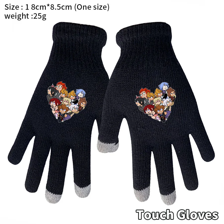 

Зимние теплые Мультяшные перчатки с героями аниме Kingdom и сердечками для сенсорного экрана вязаные варежки с пальцами для мальчиков и девоче...