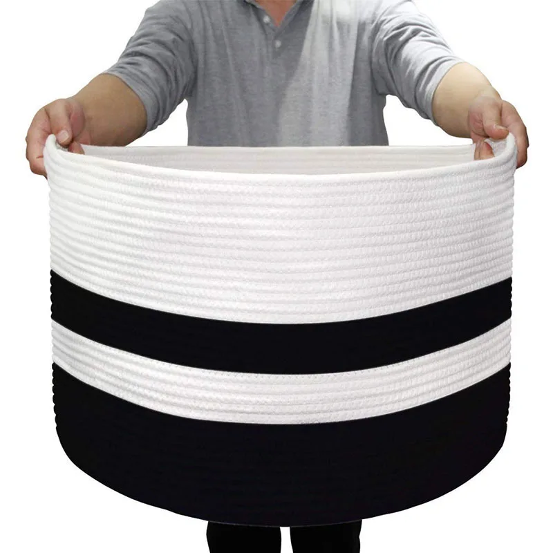 Large Cotton Rope Storage Basket Baby Laundry Basket Woven Hamper Nursery Toy Basket Bedroom Storage Organizer