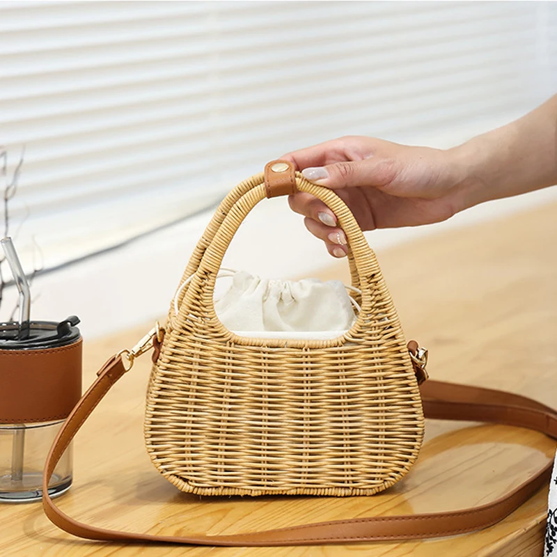 

Модные женские сумочки из ротанга, дизайнерские сумки через плечо, плетеная Летняя Пляжная сумка ручной работы из веревки, маленькая сумка-...