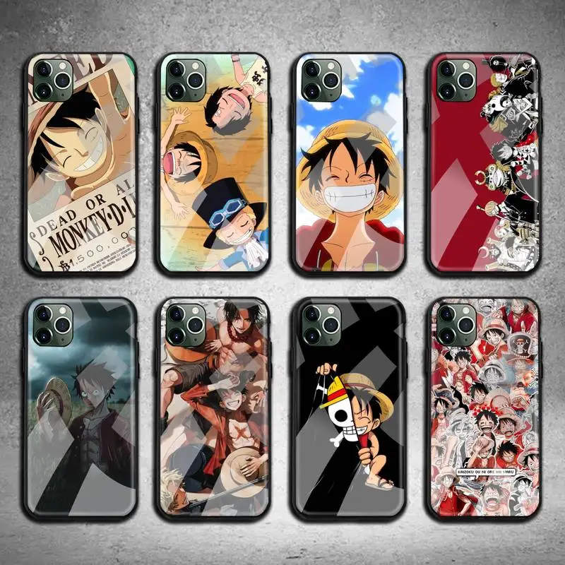 

Japan Anime One Piece Luffy Phone Case Tempered Glass For iPhone 13 12 11 Pro Mini XR XS MAX 8 X 7 6S 6 Plus SE 2020 cover