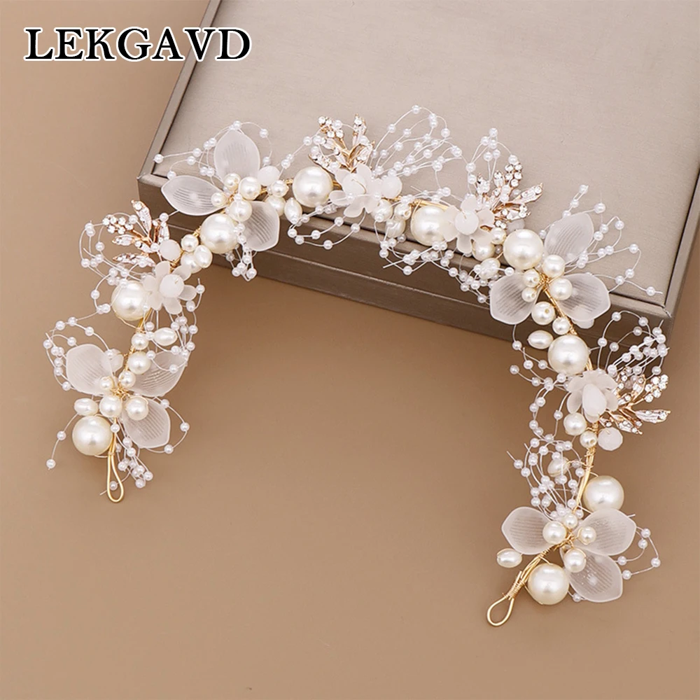 

Pearl Flower Hair Hoop Headband Wedding Bridal Crown Headdress Fashion Wreath Tiaras Alloy Crystal Women Hair Accessories