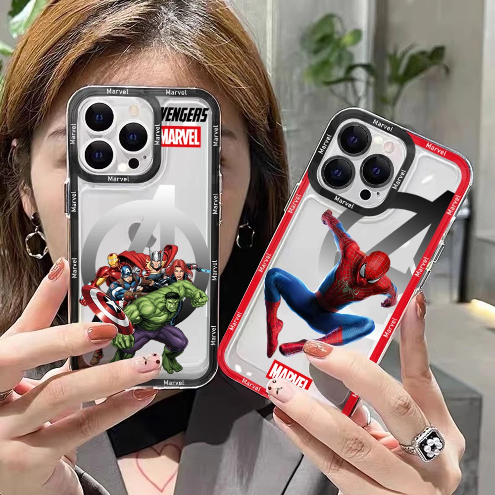 

Spiderman Avengers hero Marvel Phone Case For iPhone 14 13 12 Mini 11 Pro Max X XR XS 7 8 SE 2020 Plus Soft Transparent Cover