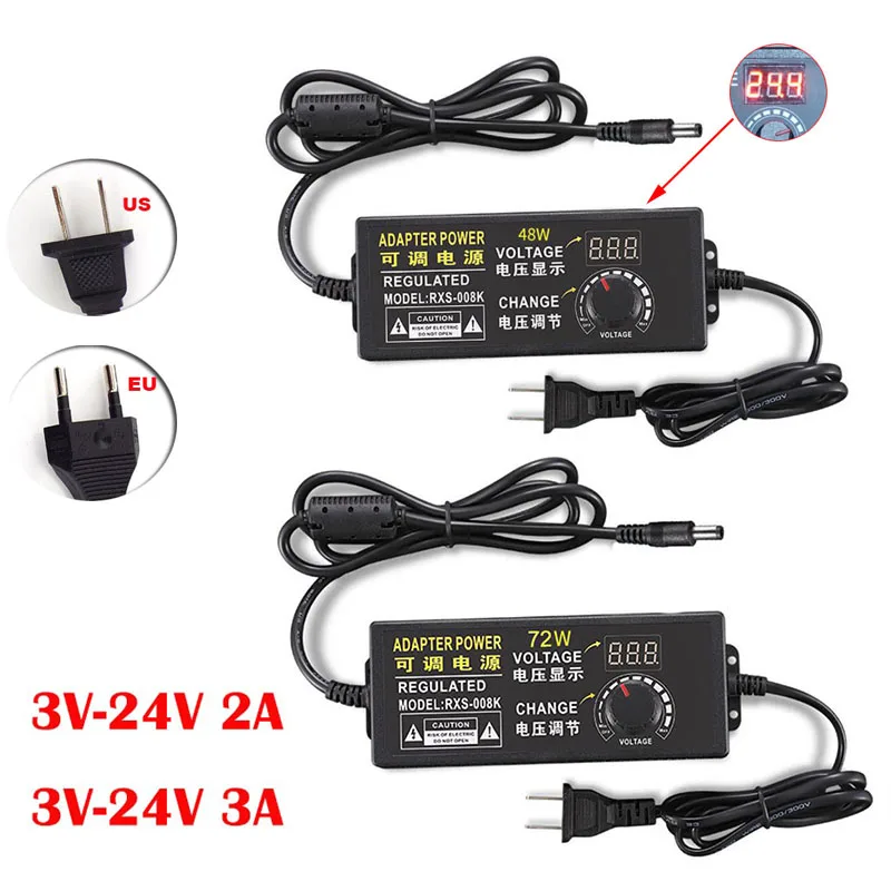 AC100-240V To 3-24V 2A 3A адаптер питания 9V 15V 18V Универсальное зарядное устройство со светодиодным дисплеем адаптер зарядное устройство с регулируемой вилкой US/EU