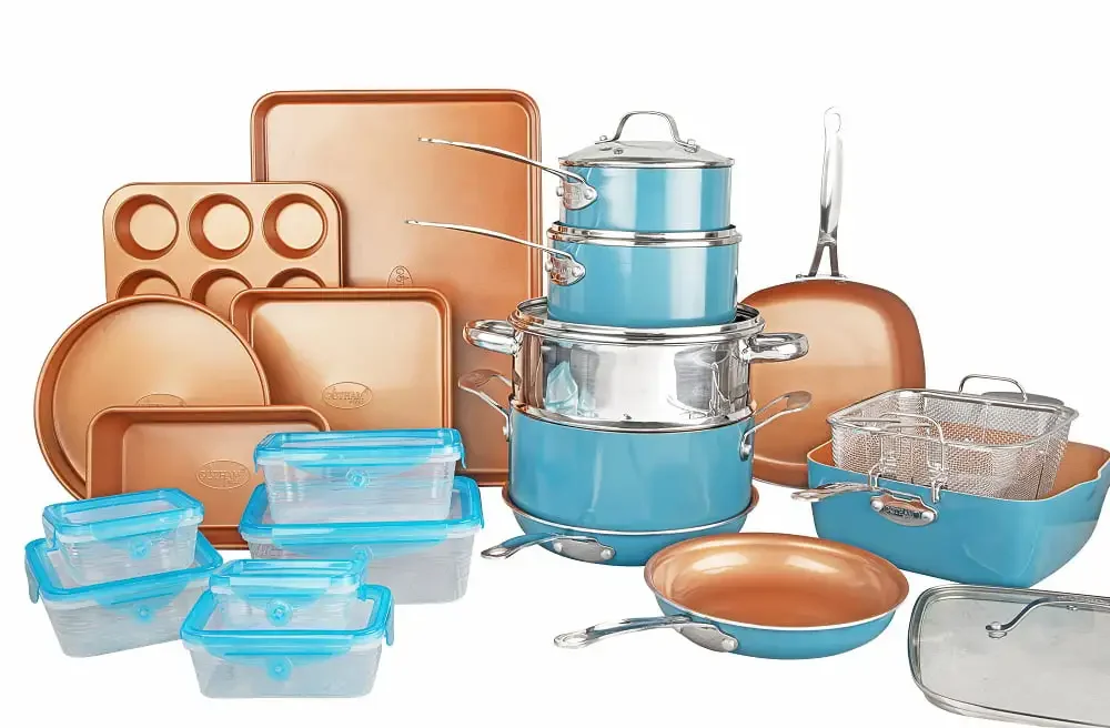

32 Piece Cookware Set, Bakeware and Food Storage Set, Nonstick Pots and Pans