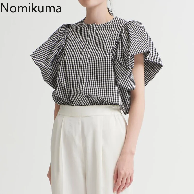 

Nomikuma Blouses for Women Fashion 2022 Summer Flying Sleeve Pleated Loose Chemisier Femme Chic Japanese Elegant Women Blouse