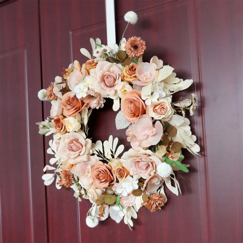 

Retro Rose Wreath Simulation Garland Decorative Wreath Ornament Crafts for Indoor Outdoor Garden Year Decoration Y5GB