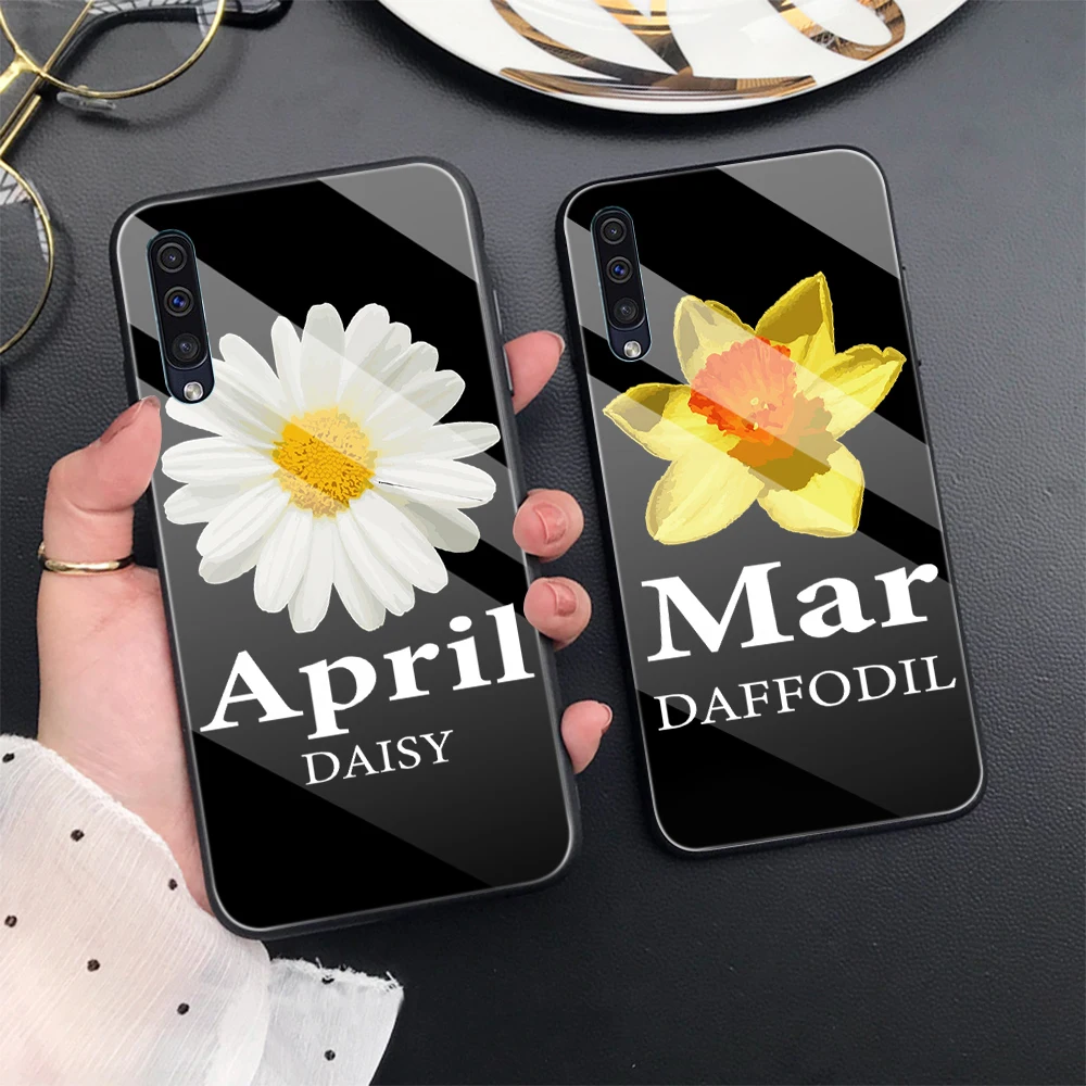 

Flower Floral Tempered Glass Case For Samsung Galaxy A52 A52S 5G A51 A50 A12 A72 A70 A71 A21S A32 4G A21S A01 A11 Back Shell