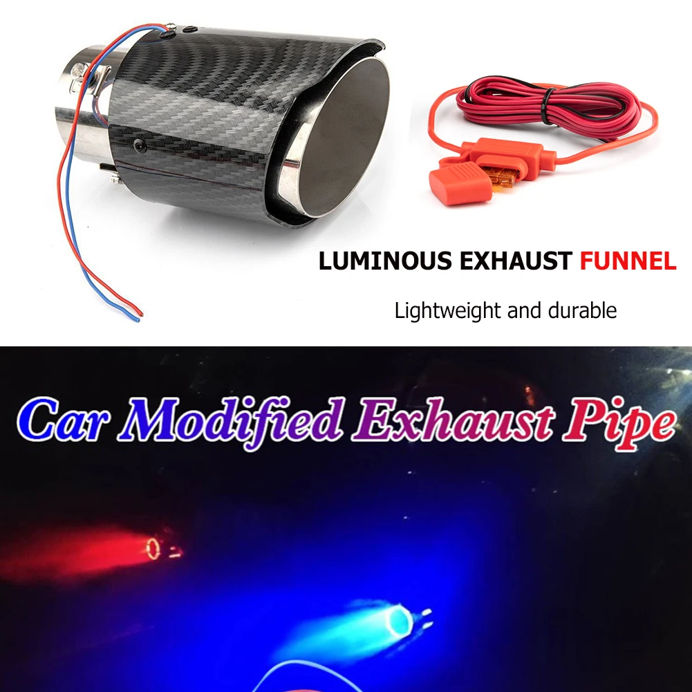 

LED Carbon Fiber Car Muffler Silencer Stainless Steel Plastic Luminous Car Exhaust Tail Throat Tip Automobile Accessories