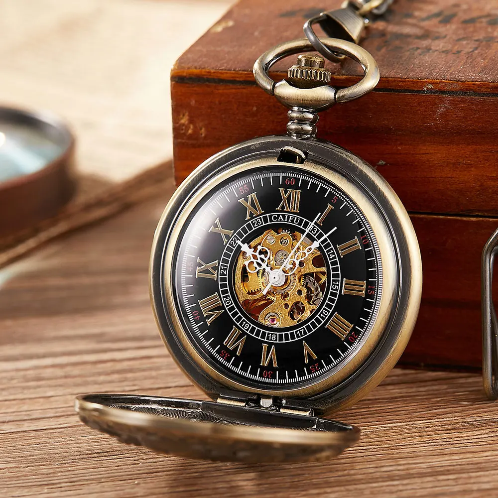 Vintage Retro Skeleton Cute Octopus Animal Mechanical Pocket Watch Mens Fob Chain Golden Automatic Self-winding Women Men Watch