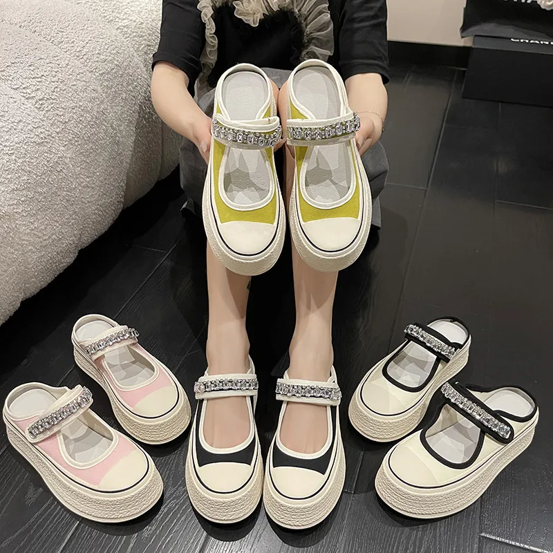 

Сланцы женские блестящие, Мягкие Шлепанцы на платформе, повседневные сандалии-Желе, плоская подошва, кристаллы, полиуретан, парусиновые, Ро...