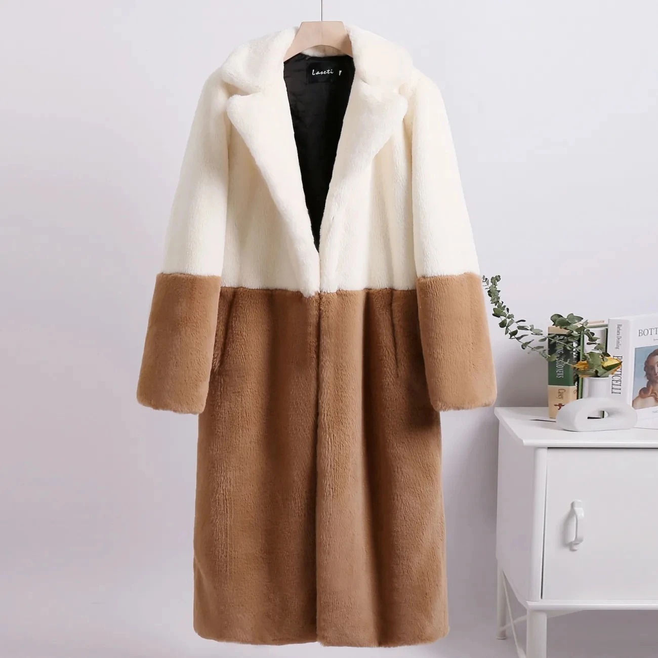 Luxury Faux Rabbit Fur Coats Fluffy Women's Two Tone Furry Long Overcoat Ladies Jacket Plus Size 5XL Thick Warm Loose Plush Coat