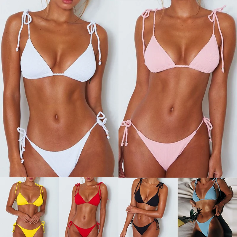 

Womens High Waist Bikini Set Push Up Beach Swimwear Swimsuit Beachwear Bathing Suit Summer Lace-up New Fashion Sexy Padded