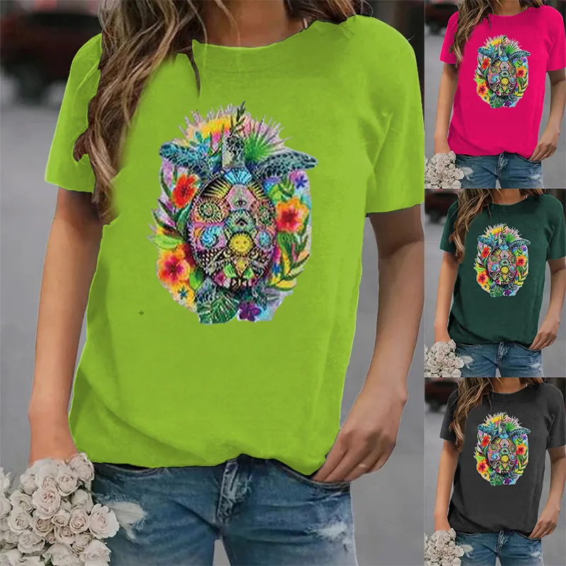 

Summer New Fashion Loose Print Round Neck Short Sleeve Women's T-shirt