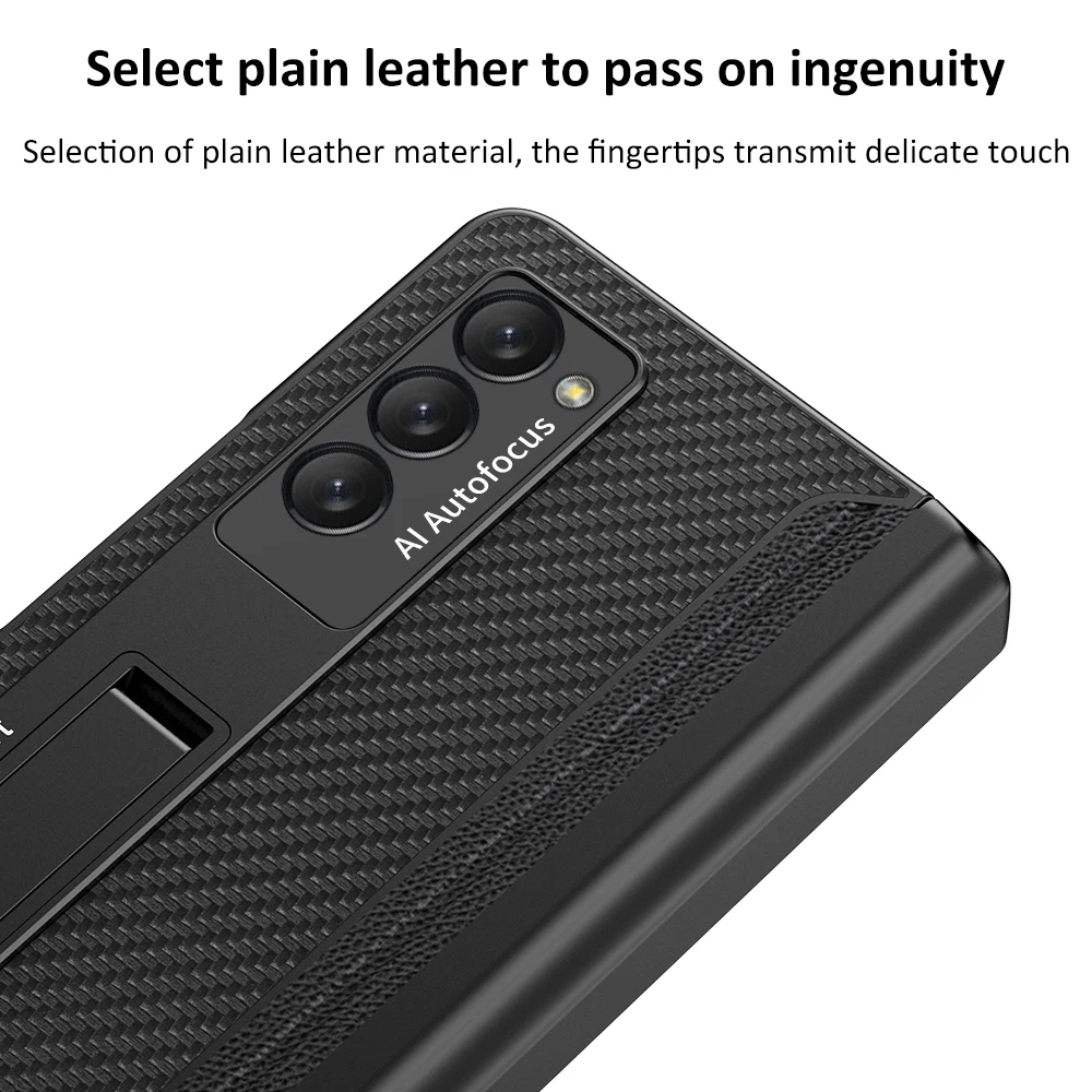 Plain Leather Magnetic Hinge Box Case for Samsung Galaxy Z Fold 2 5G S Pen Slot Holder Kickstand Hard Cover With Touch Pen