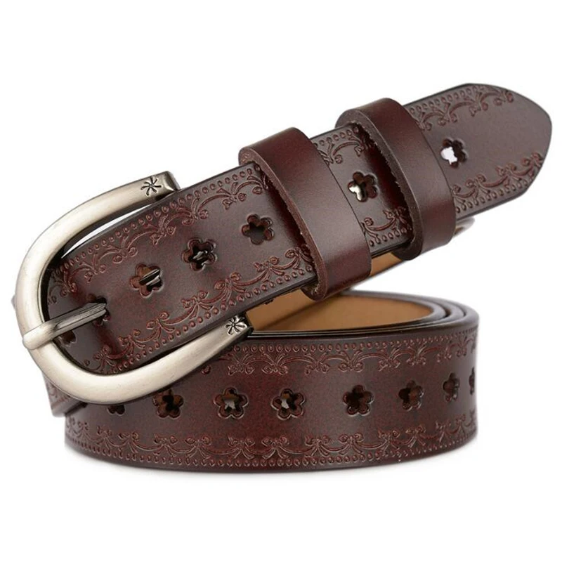 

JXQBSYDK Women Belts Fashion Vintage Pattern Carving Pin Bucklel Leather Belts