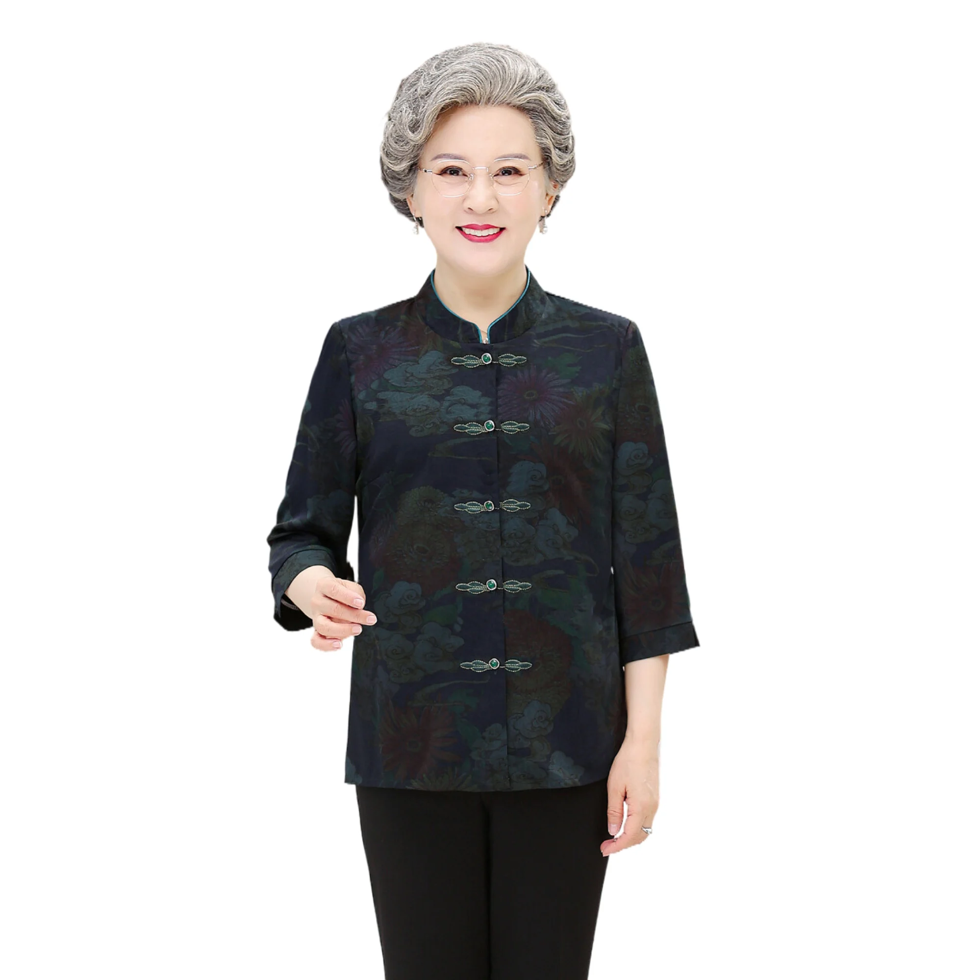 

Женская шифоновая блузка с коротким рукавом и воротником-стойкой