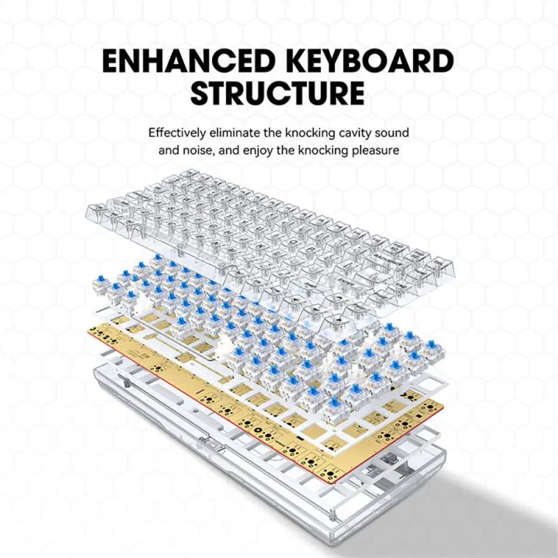 

Transparent Key Cap Keyboard Delicate And Smooth Clear Characters Gaming Keyboard Mechanical Axis 84 Key Keyboard Adjustment Abs