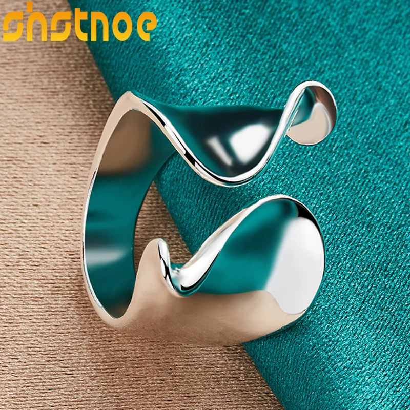 

925 Sterling Silver Glossy Irregular Open Ring For Man Women Engagement Wedding Charm Fashion Party Jewelry Gift