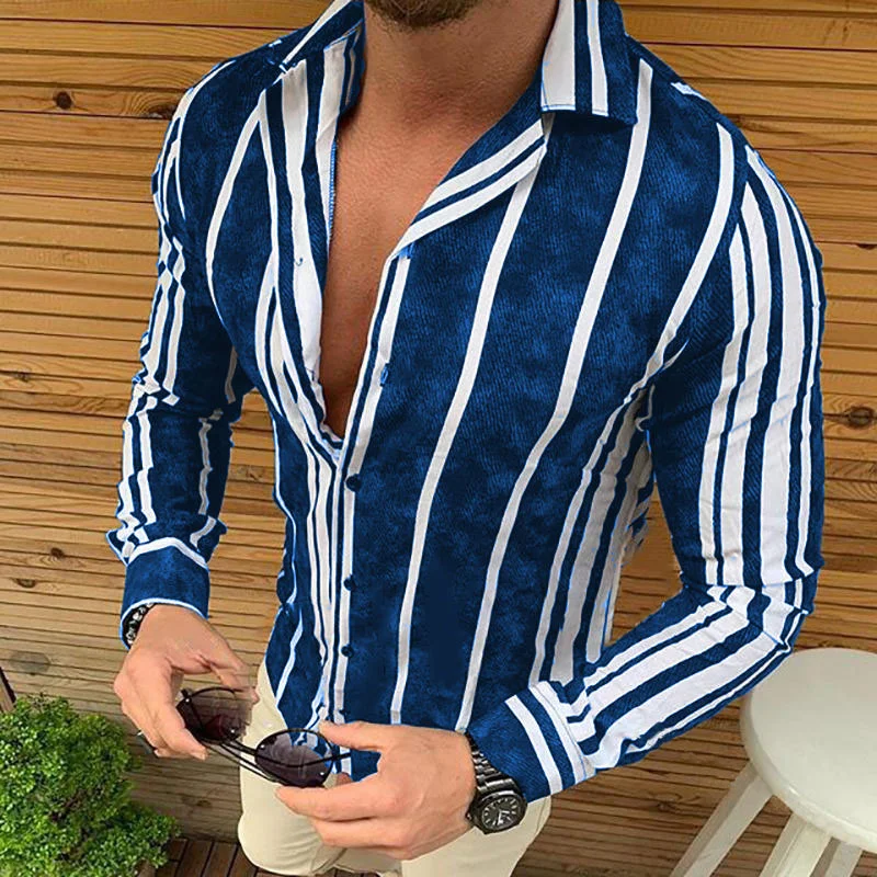 European Version 2022 Autumn New Men's Striped Long-sleeved Shirt Men's Shirt  Luxury Dress Shirt  Camisas Para Hombre
