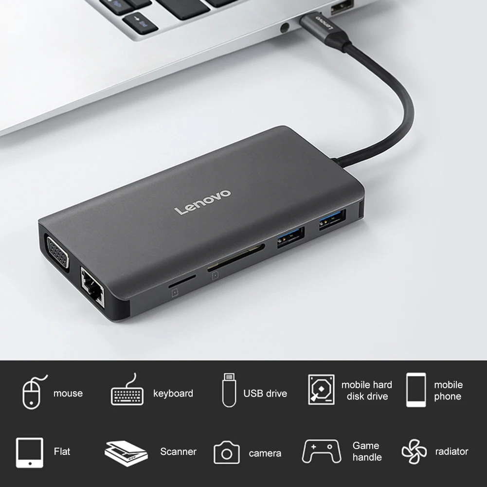 

10 в 1, USB-разветвитель из алюминиевого сплава, RJ45, VGA