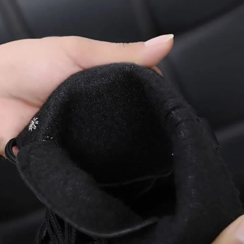 Women's Martin Boots Classic Round Toe Lace-up Designed Female Ankle Boots Rubber Anti-slip Square Heel Women Winter Shoes Black